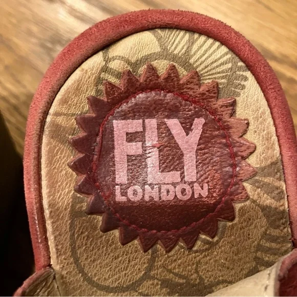 FLY London Red Yala Perforated Peep toe Wedge Shoes - 38 Velcro - Picture 8 of 11